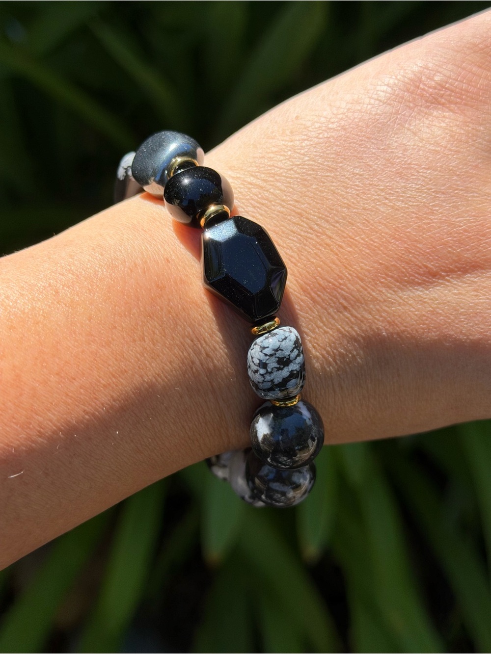Artisan‎ stretchable buffalo turquoise black onyx bracelet 1615